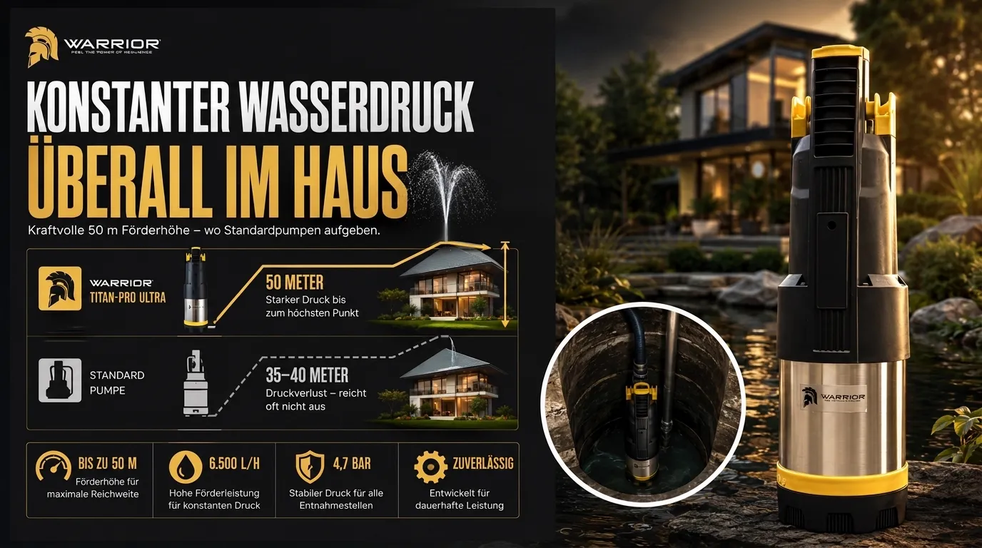 WARRIOR TITAN-PRO ULTRA – Konstanter Wasserdruck überall im Haus (50 m Förderhöhe)